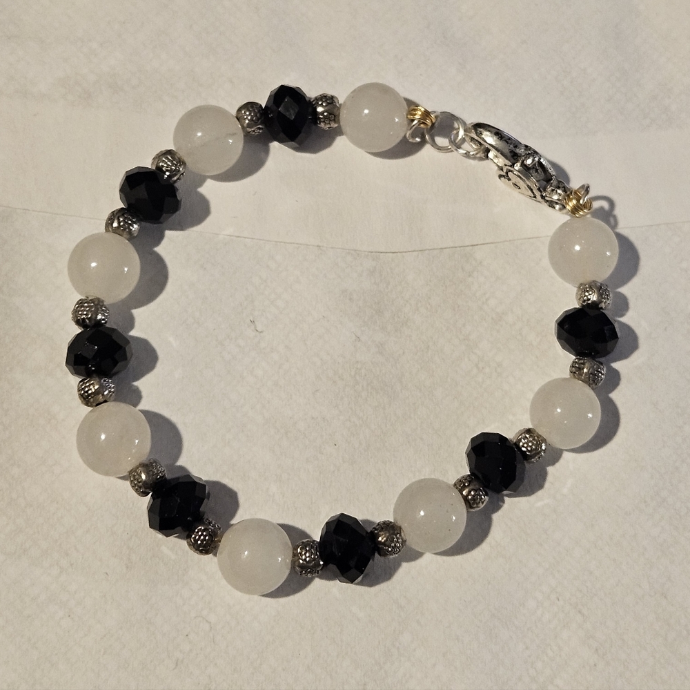 Black and White Bracelet with Silver Spacers